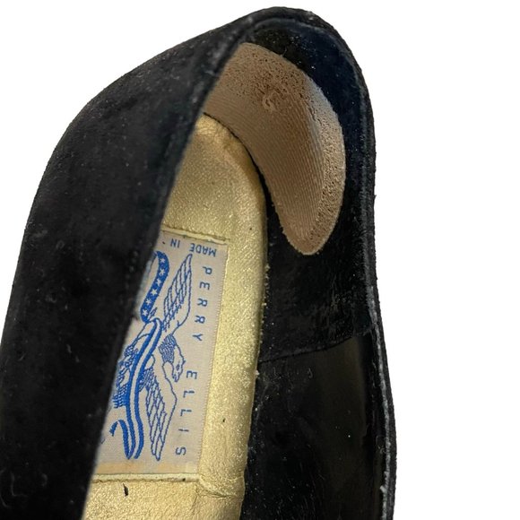 Vintage Perry Ellis Womens 8AA Black Suede Embroidered Red Floral Slip On Flats - Picture 13 of 16